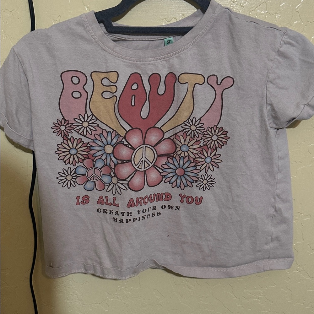 Graphic Tee with Peace and Flower Design